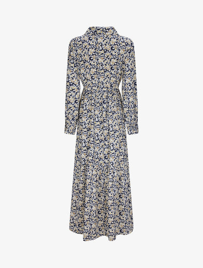 Robe longue évasée à manches longues et imprimé fleurs des champs - Marine - 2