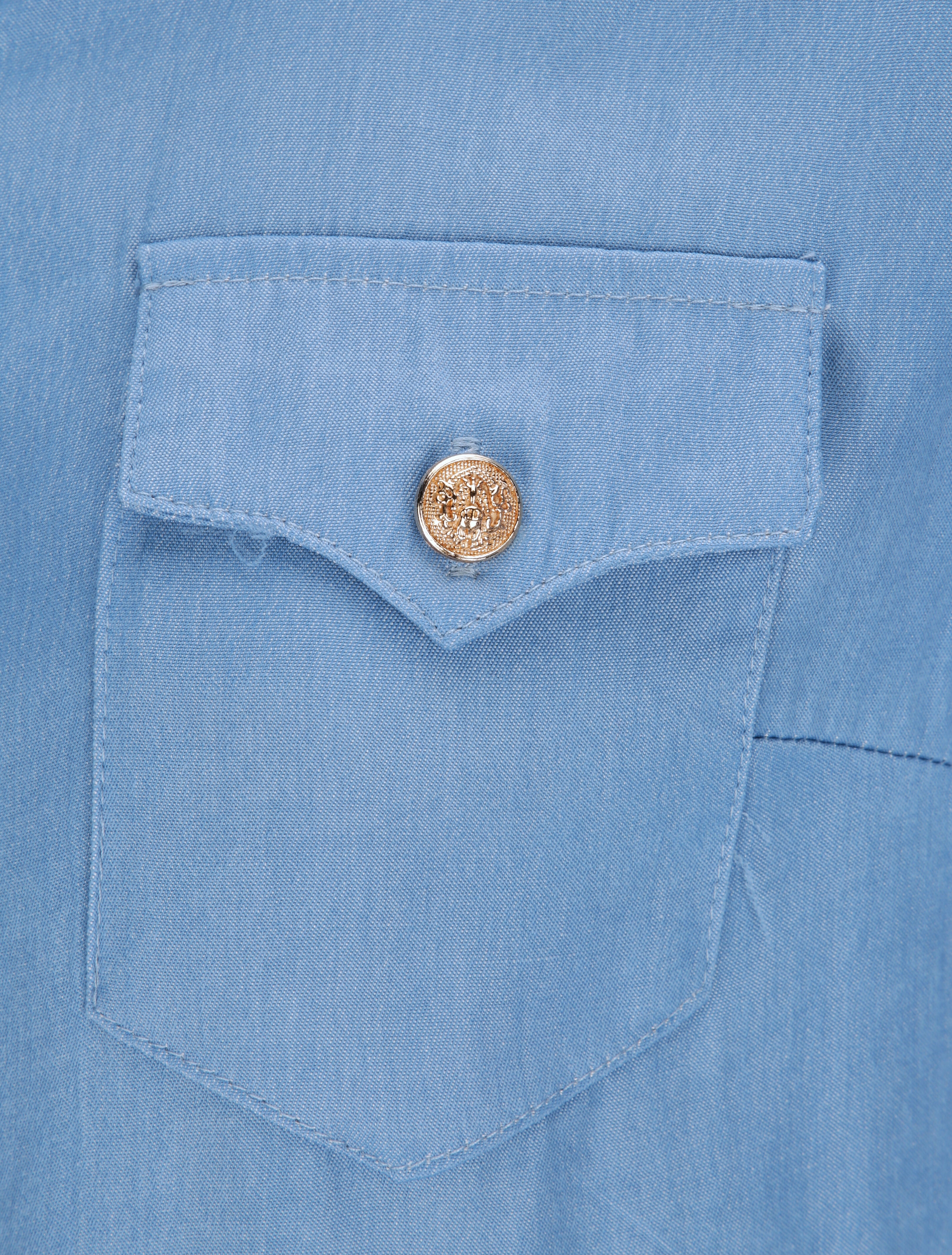 Robe chemise courte unie poches à rabat - Bleu - 3