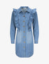 Chemise longue en jean droite à épaules volantées - Bleu - 1