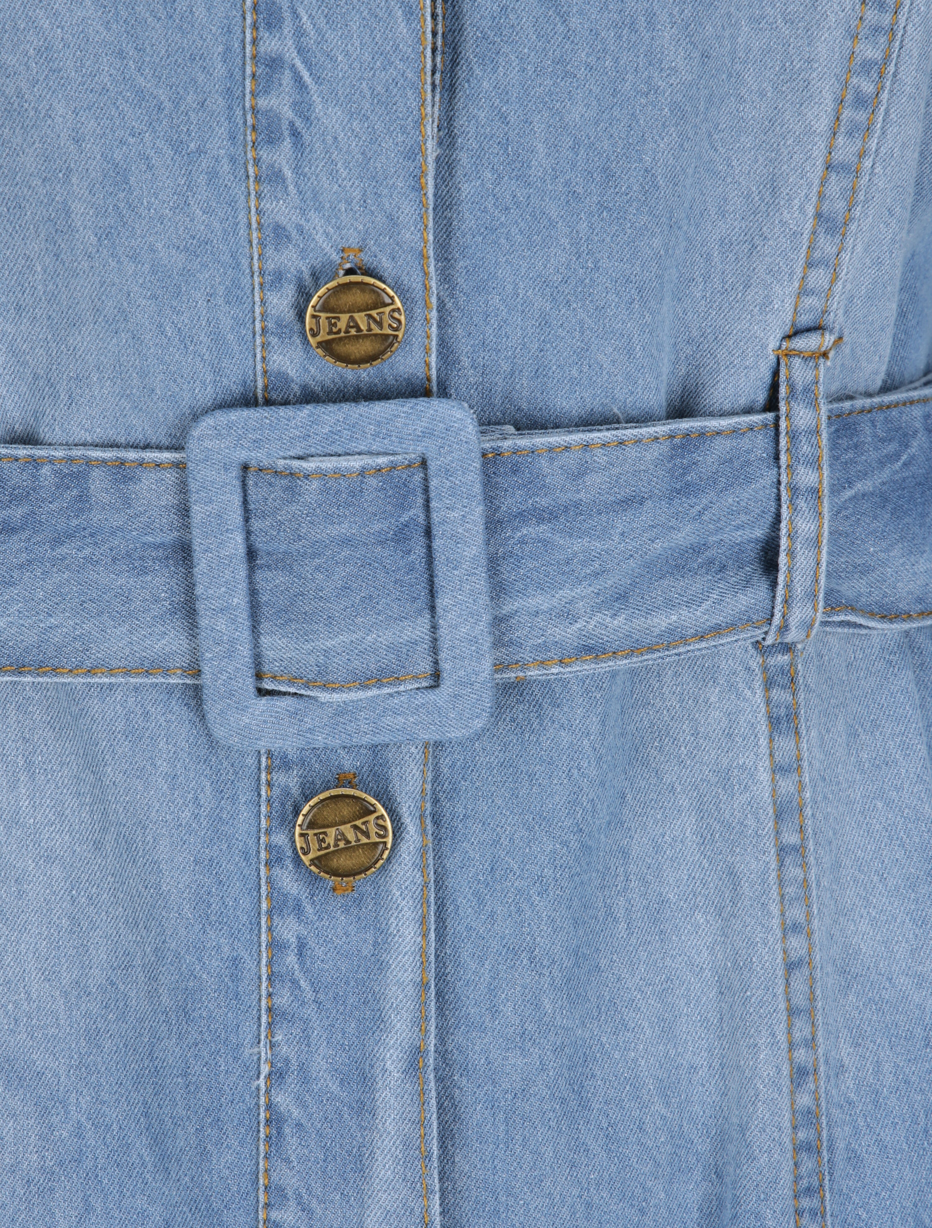 Robe chemise courte en jean droite unie - Bleu - 3