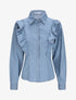 Chemise en jean cintrée unie volantée - Bleu - 4