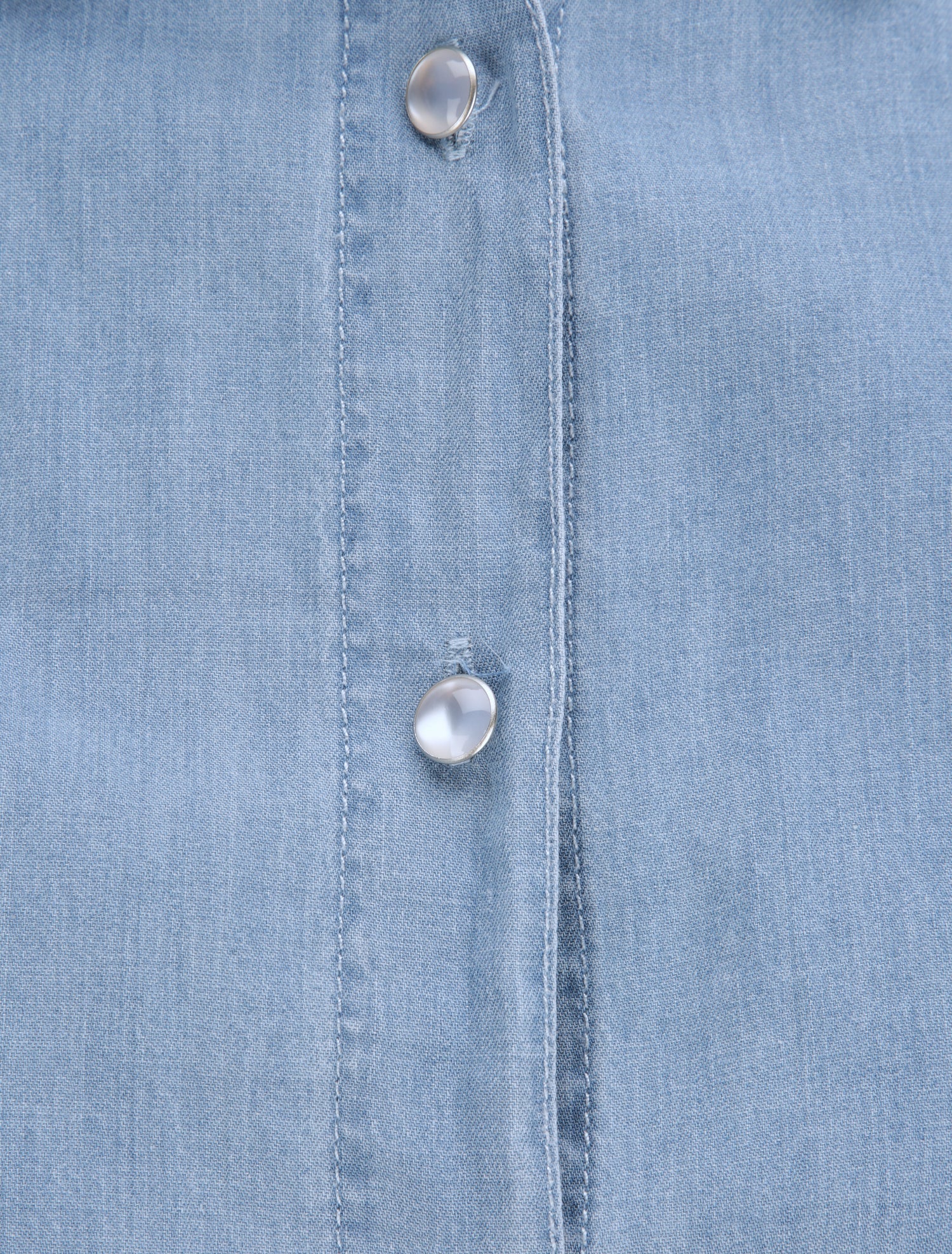 Chemise en jean cintrée unie volantée - Bleu - 3