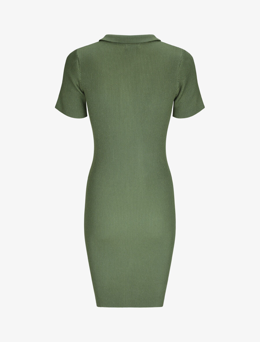 Robe courte ajustée unie à col à pied - Kaki - 2