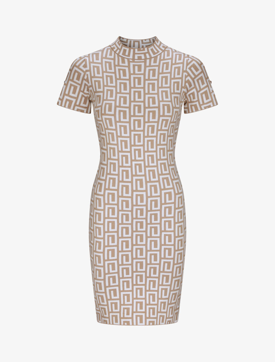 Robe courte ajustée jacquard grec - Beige - 5