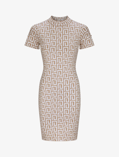 Robe courte ajustée jacquard grec - Beige - 5
