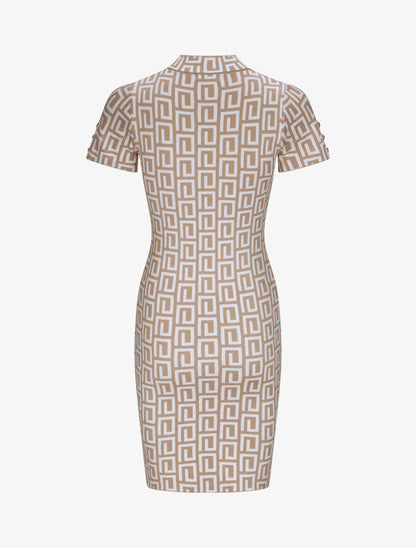 Robe courte ajustée jacquard grec - Beige - 2