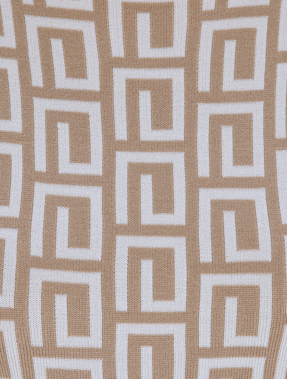 Robe courte ajustée jacquard grec - Beige - 3