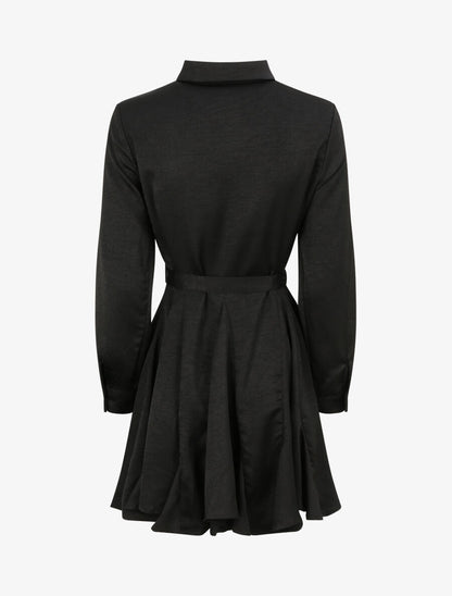 Robe chemise satinée à bords volantés - Noir - 2