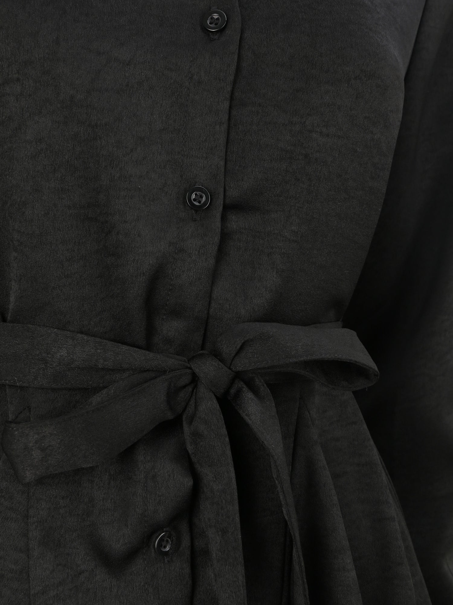 Robe chemise satinée à bords volantés - Noir - 3