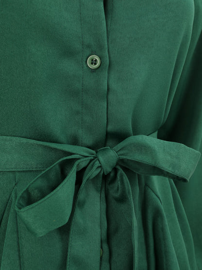 Robe chemise satinée à bords volantés - Vert - 3