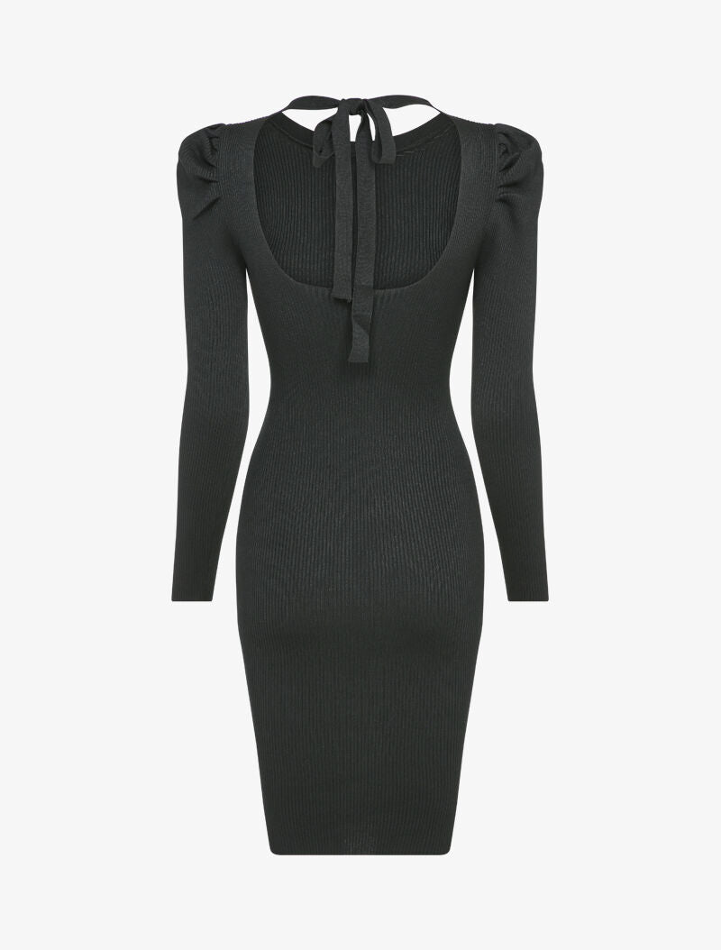 Robe pull côtelée et moulante à détail chaîne - Noir - 2