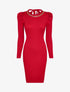 Robe pull côtelée et moulante à détail chaîne - Rouge - 1
