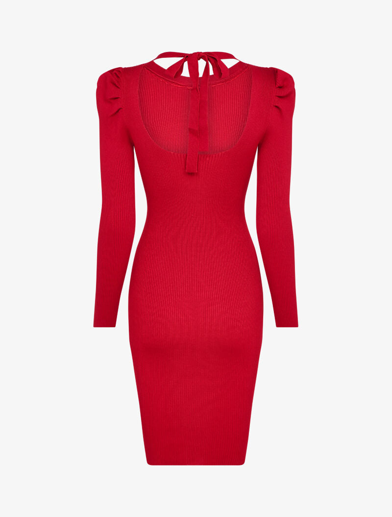 Robe pull côtelée et moulante à détail chaîne - Rouge - 2