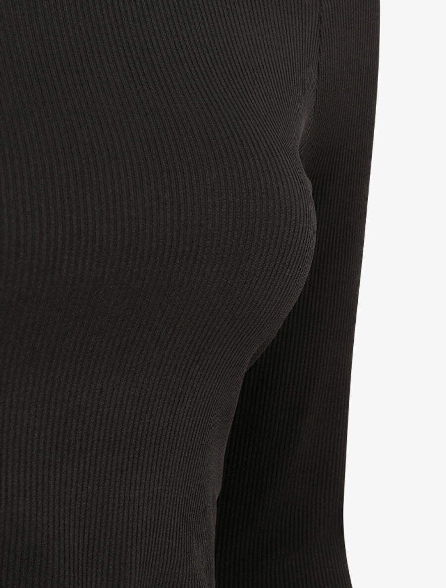 Crop top côtelé à manches longues et liens à nouer - Noir - 3