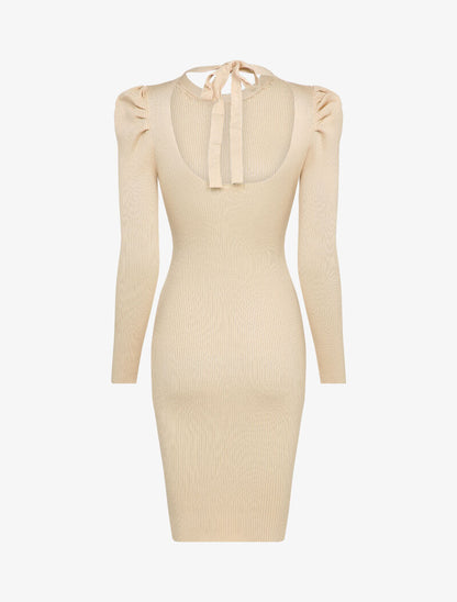 Robe pull côtelée et moulante à détail chaîne - Beige - 2