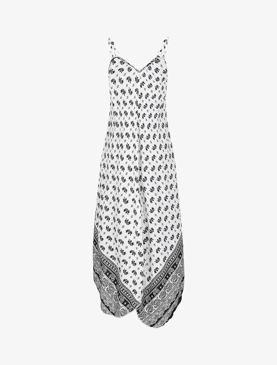 Robe longue asymétrique imprimé éléphants - Blanc - 2