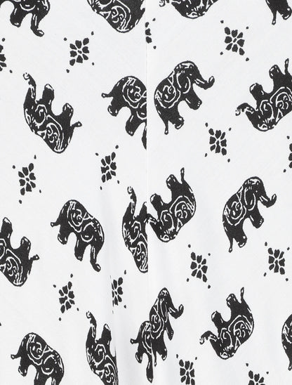 Robe longue asymétrique imprimé éléphants - Blanc - 3
