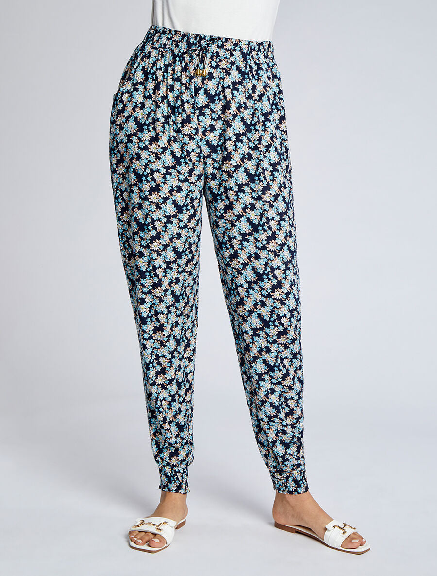 Pantalon harem imprimé floral - Marine - 4