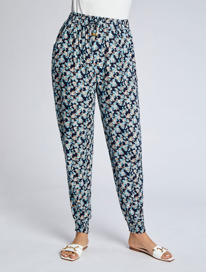 Pantalon harem imprimé floral - Marine - 4