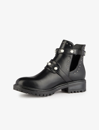 Bottines ajourées à détails cloutés et perlés - Noir - 4