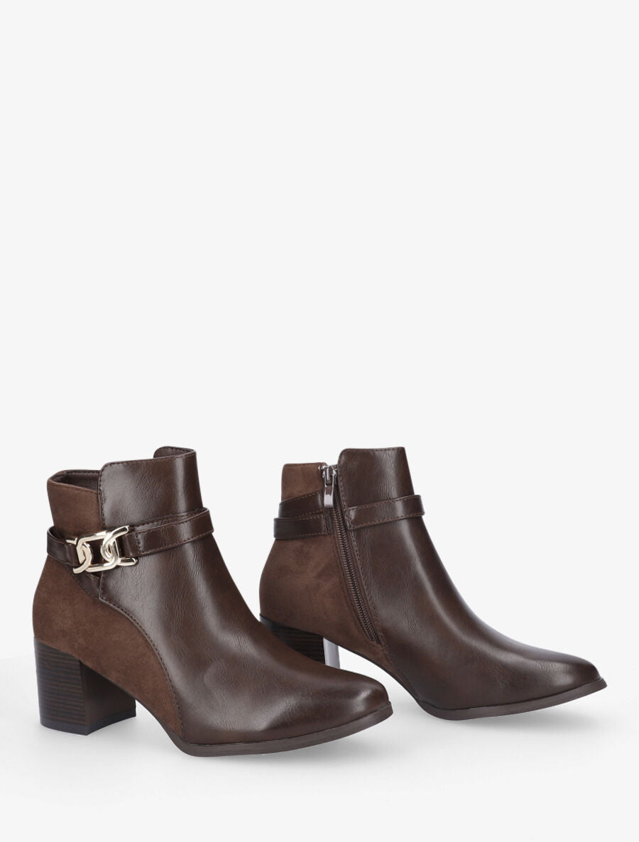Bottines mi-hautes bi-matière - Marron - 4