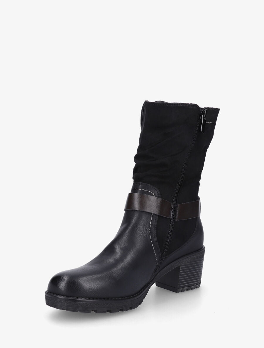 Bottines montantes bi-matière à zip - Noir - 3