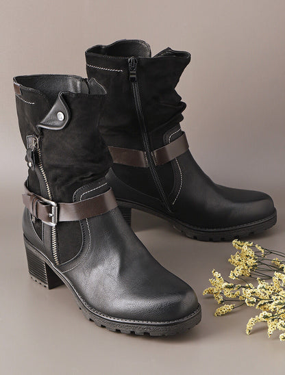 Bottines montantes bi-matière à zip - Noir - 5