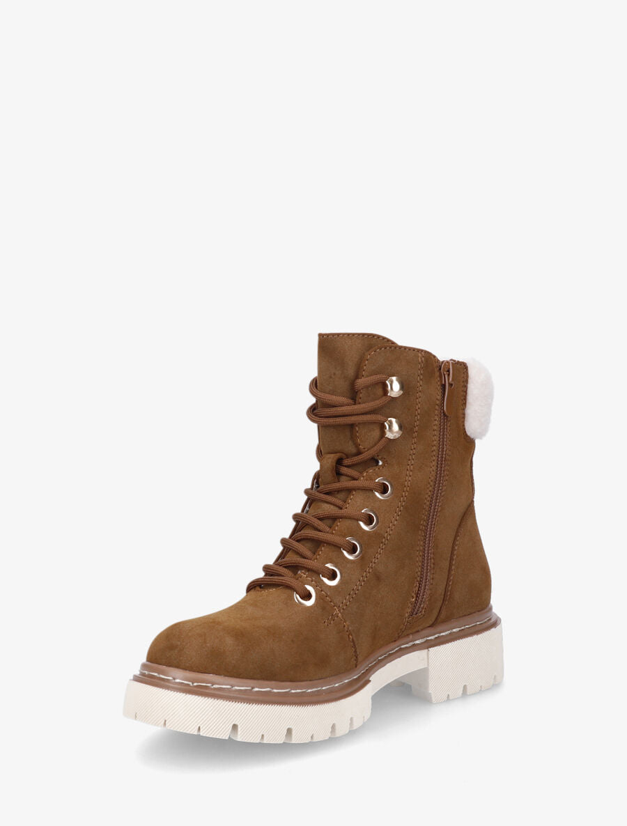 Boots fourrées en suédine à lacets - Camel - 3