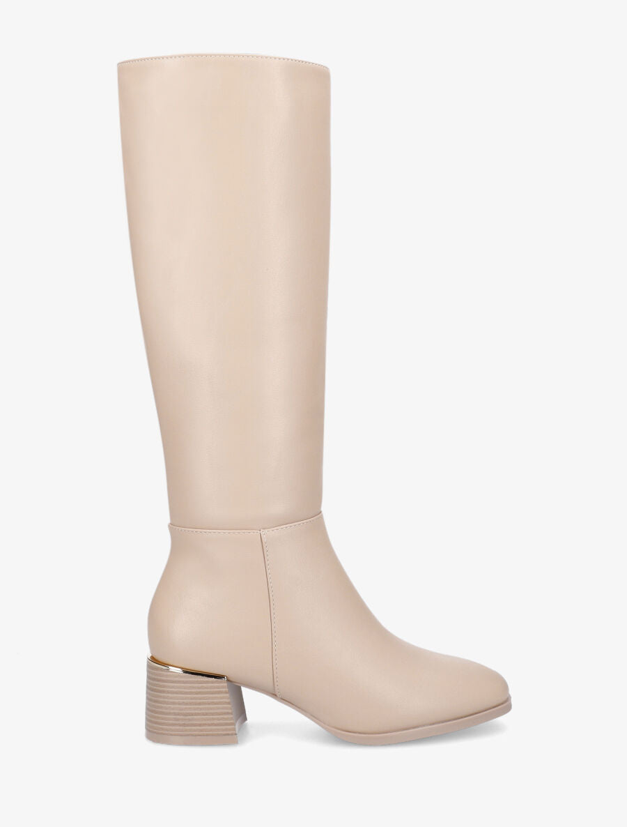 Bottes unies en simili à talon - Beige - 5