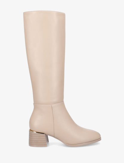 Bottes unies en simili à talon - Beige - 5