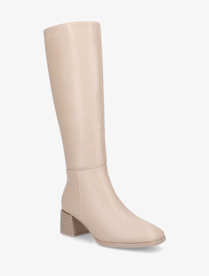 Bottes unies en simili à talon - Beige - 2