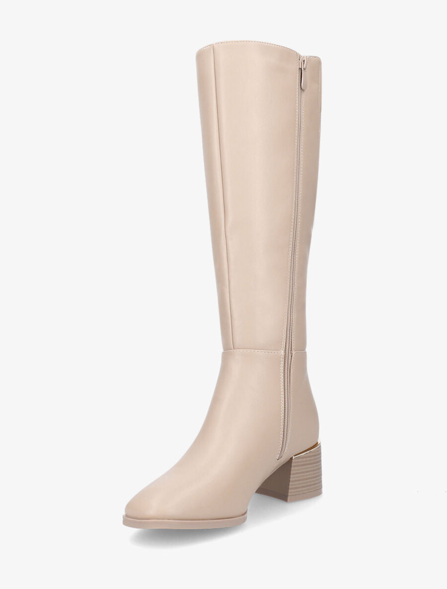Bottes unies en simili à talon - Beige - 3