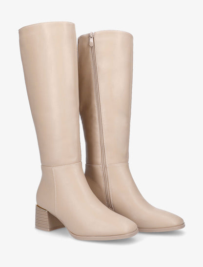 Bottes unies en simili à talon - Beige - 4