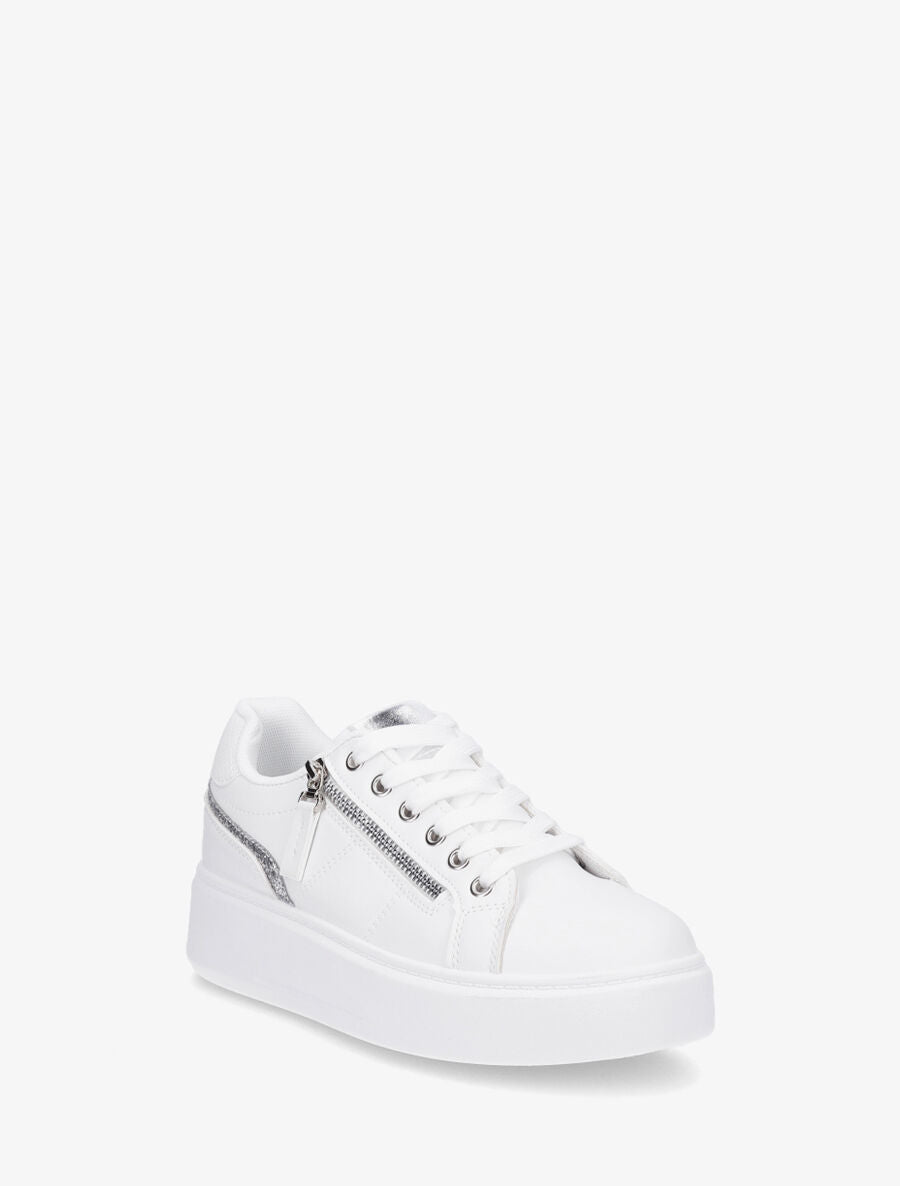 Sneakers en simili à zip décoratif - Blanc - 2
