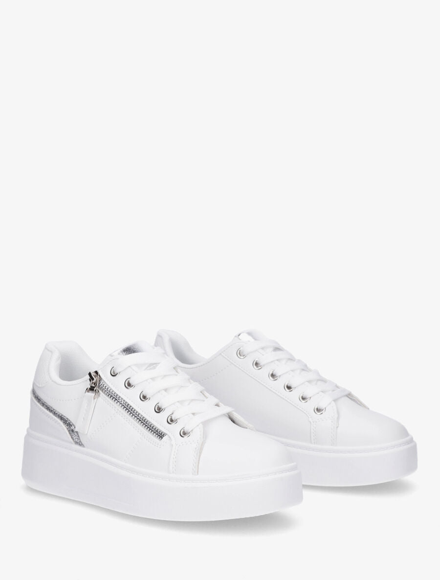 Sneakers en simili à zip décoratif - Blanc - 4