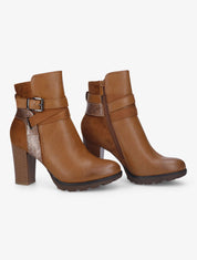Bottines à empiècement stylisé effet python - Camel - 5