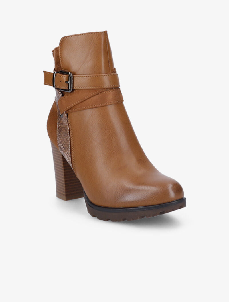 Bottines à empiècement stylisé effet python - Camel - 3