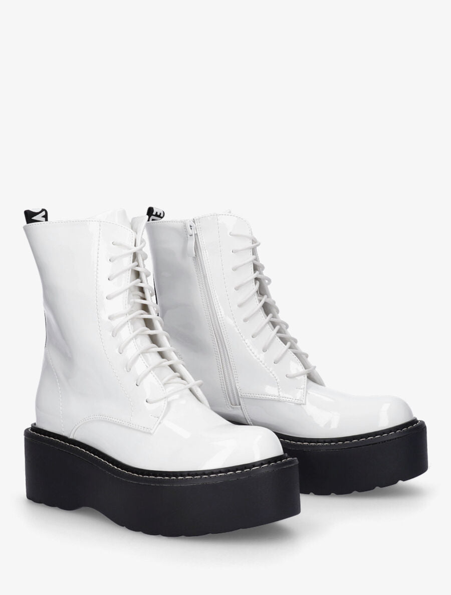 Bottines vernies à plateforme et inscription - Blanc - 4