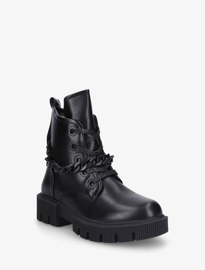 Bottines en simili et chaîne en maille - Noir - 2