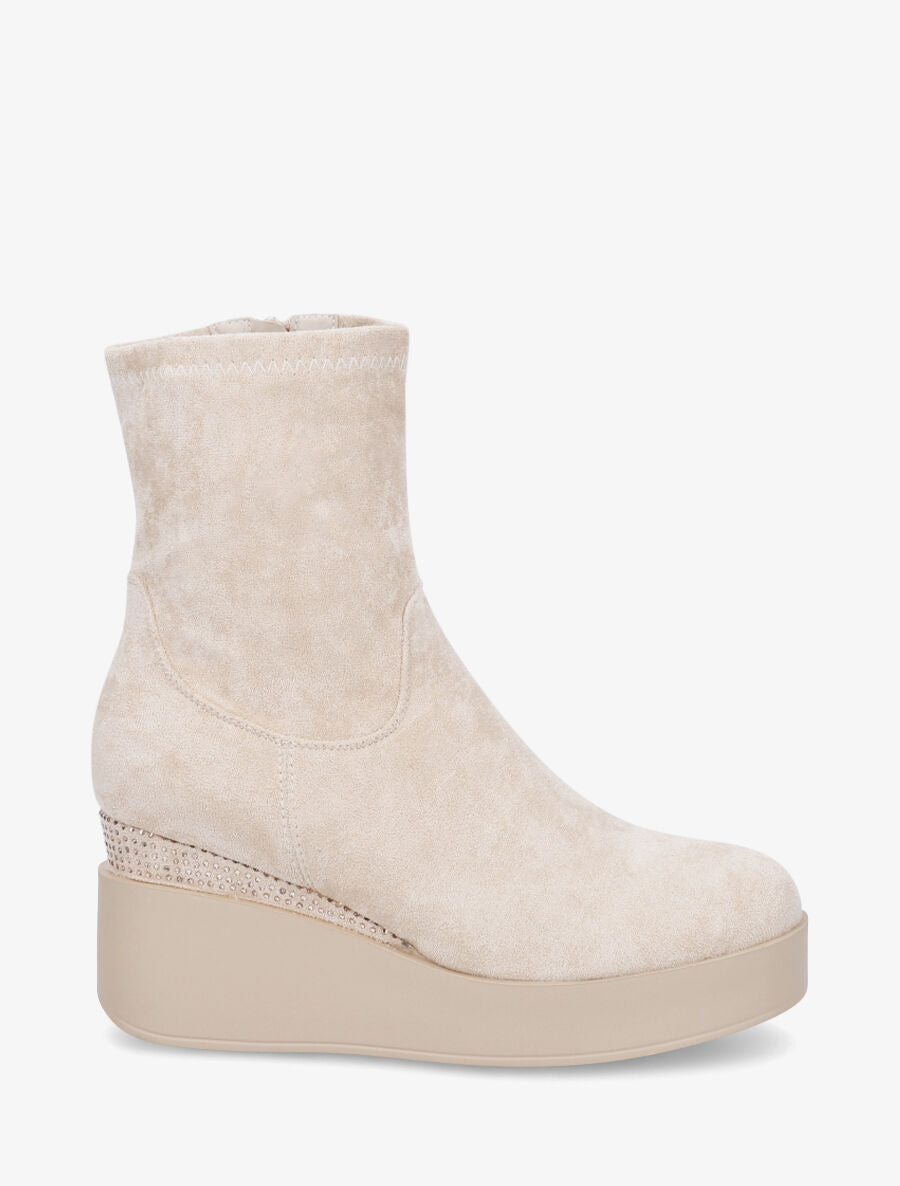 Bottines compensées en suédine et souples - Beige - 1