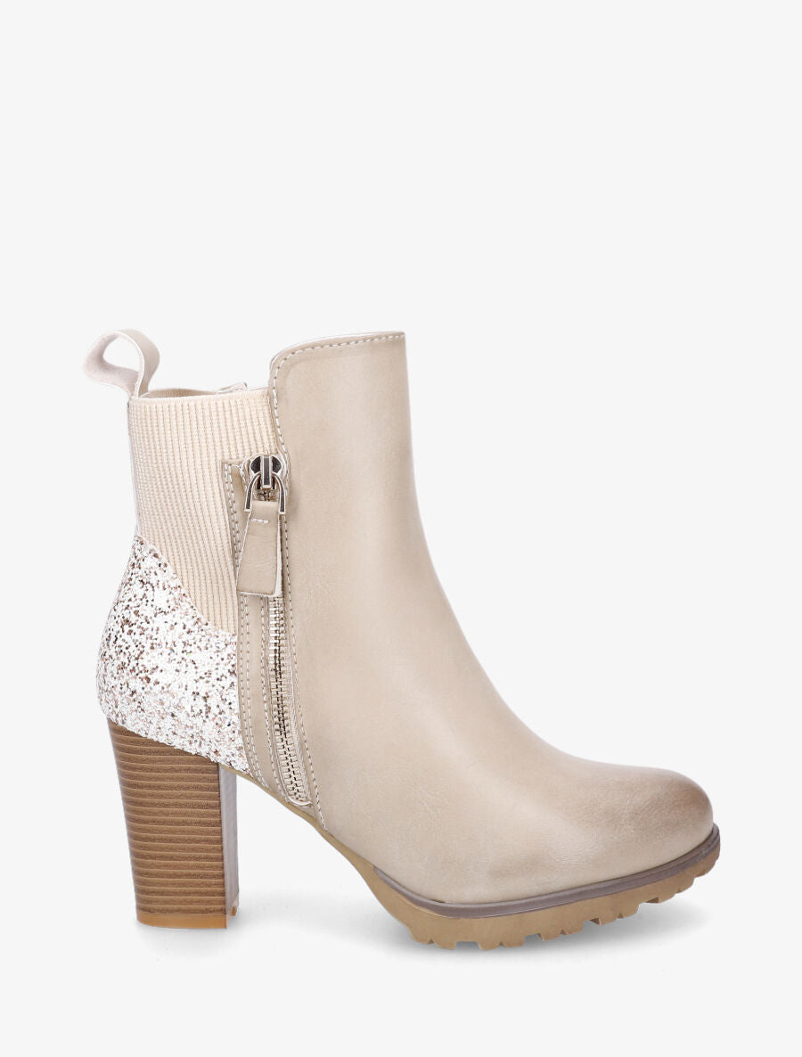 Bottines en simili et sequins - Beige - 5