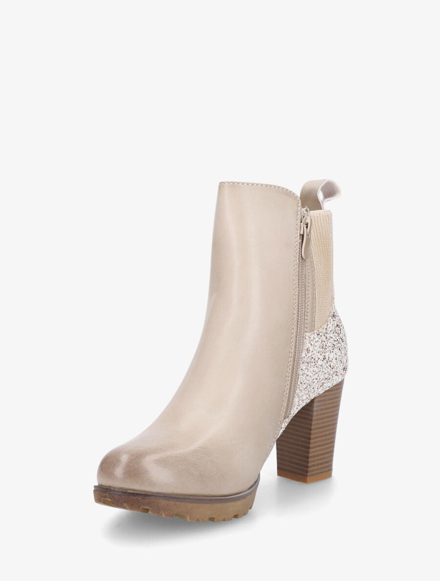 Bottines en simili et sequins - Beige - 3