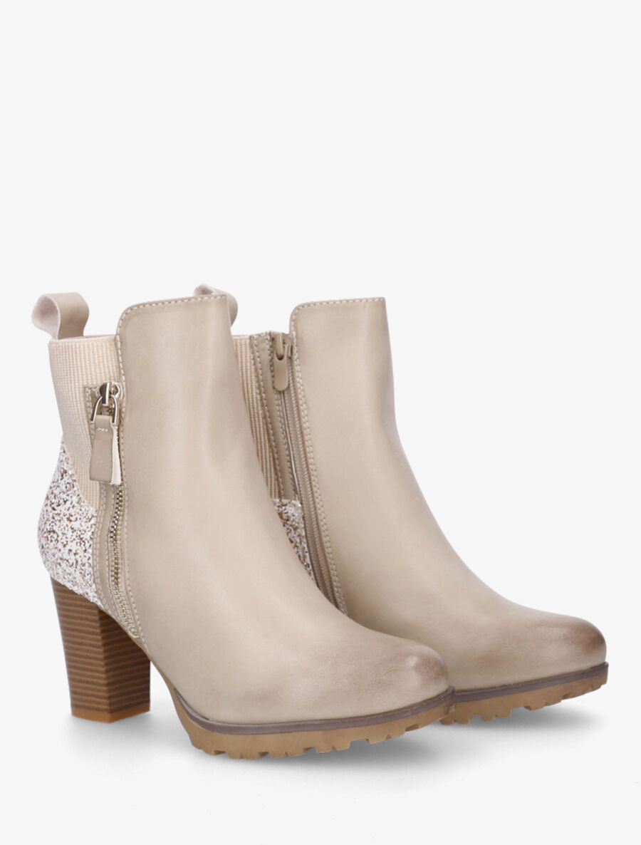 Bottines en simili et sequins - Beige - 4