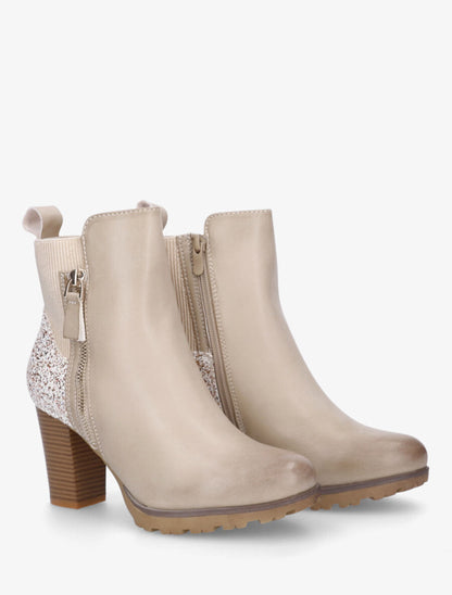 Bottines en simili et sequins - Beige - 4