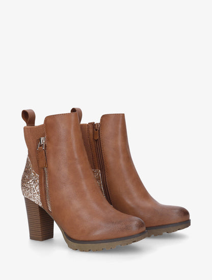 Bottines en simili et sequins - Camel - 4