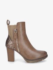 Bottines en simili et sequins - Taupe - 1
