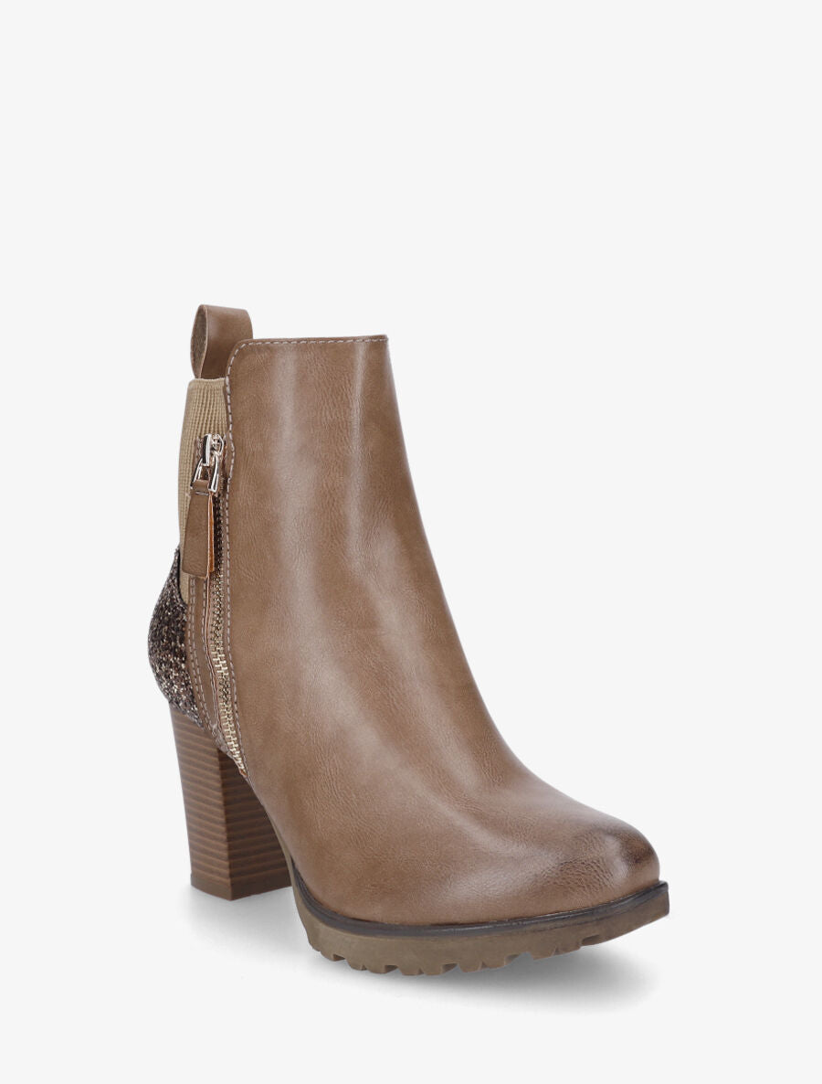 Bottines en simili et sequins - Taupe - 2