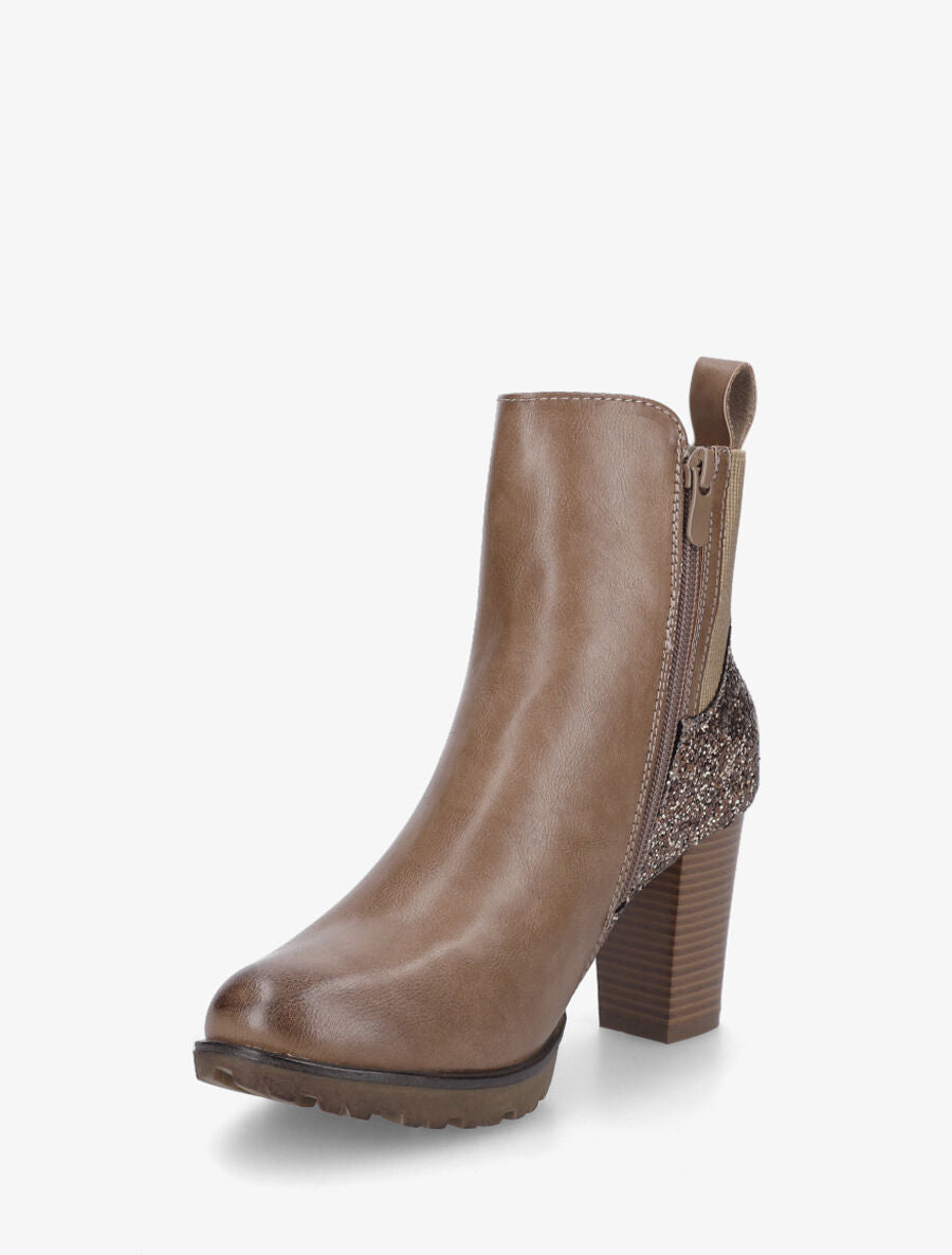 Bottines en simili et sequins - Taupe - 3
