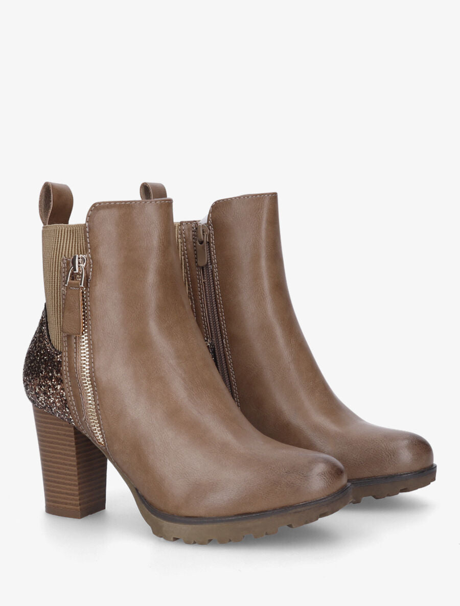 Bottines en simili et sequins - Taupe - 4