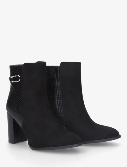 Bottines en suédine et contrefort en python - Noir - 4